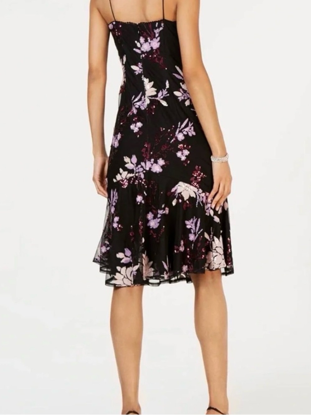 Adrianna Papell Floral Slip Midi Dress - Black with Pink & Purple Floral Print - Picture 2 of 7